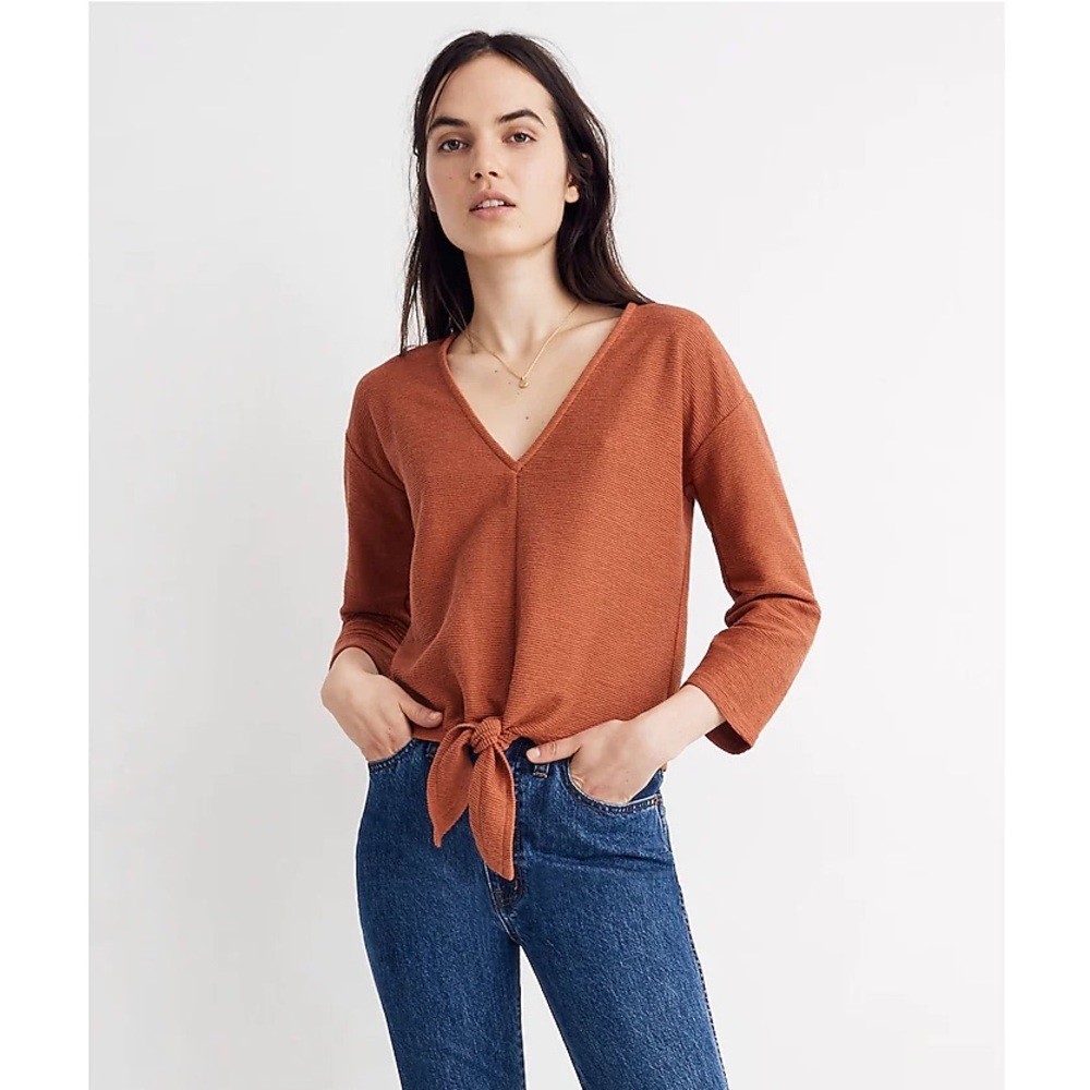 Madewell Texture & Thread Long-Sleeve Tie-Front Top